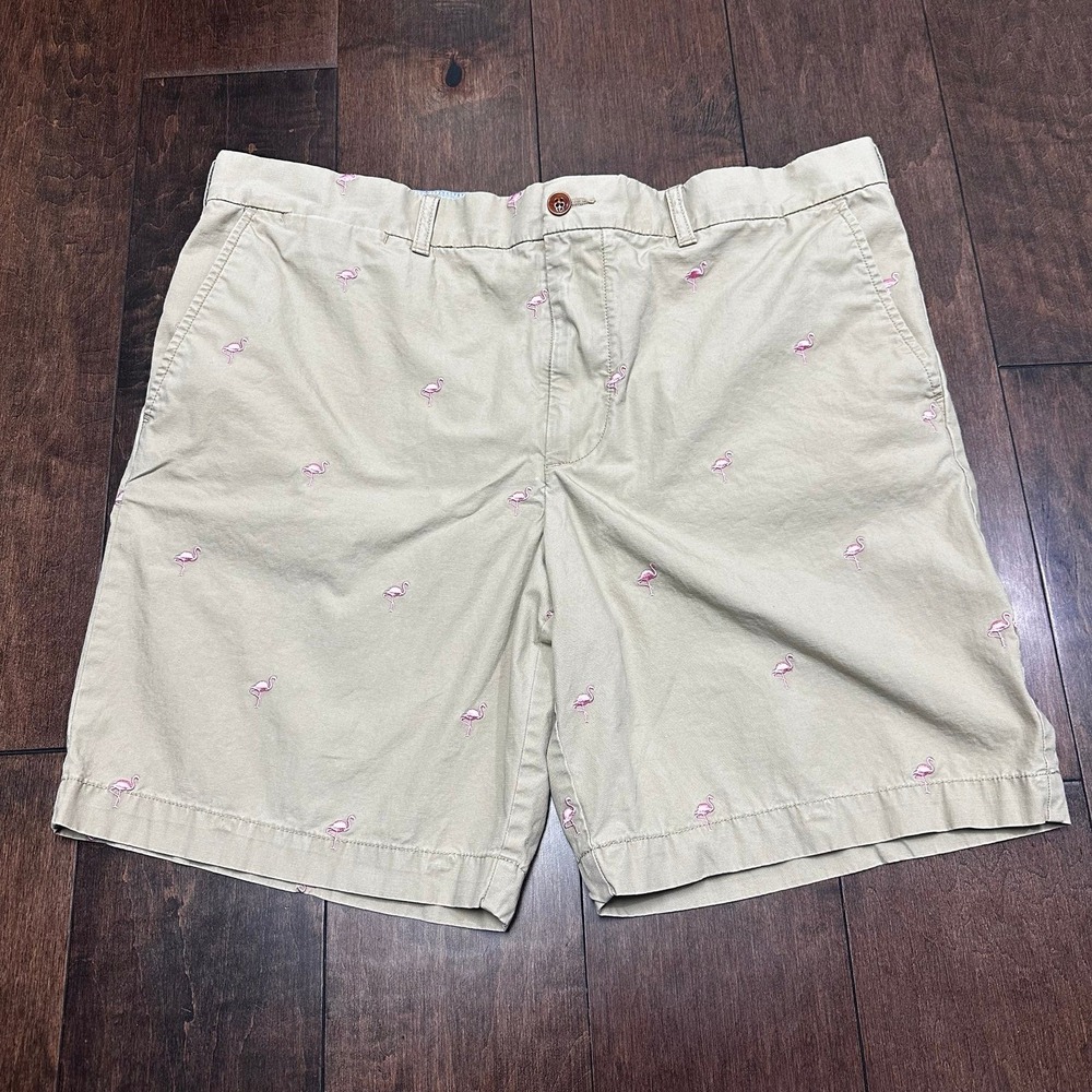 Tommy Hilfiger Classic Fit Khaki Shorts With Pink Flamingos Men's Sz 40